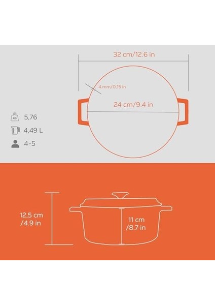 Metal Spring Serisi - Döküm Tencere, Yuvarlak, 24 Cm, Mat, Parlak Siyah Taban, Turuncu modelleri