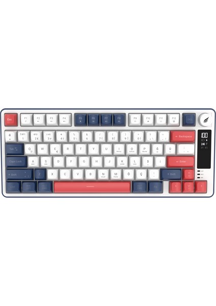 HK255 Membrane LCD Rgb Kablosuz/bluetooth%75 Türkçe Gaming Klavye (Mavi Kırmızı)