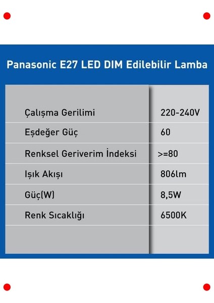 E27 Duy Dim Edilebilir 8.5W Beyaz LED Ampul modelleri