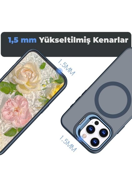 Klassegear iphone 15 Pro Max Uyumlu Metal Lens Koruma Çerçevesi/standlı Güçlü Mıknatıslı Bağımsız Buton Hoparlör Koruma Mat Şeffaf Telefon Kılıfı (Mavi) fiyatları