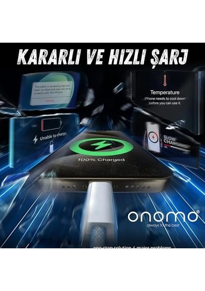 Type-C USB Şarj Kablosu, 60W Hızlı Şarj, 48 Telli Örgü Kablo, 2 Metre, Mavi fiyatları