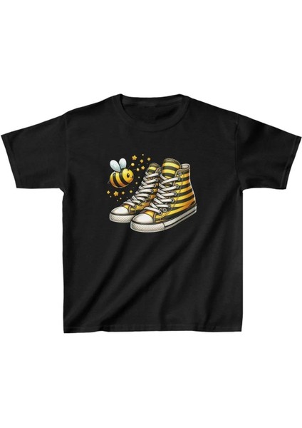 Unisex Çocuk Baskılı T-Shirt - Siyah