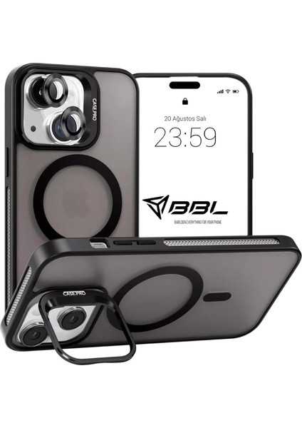 Için Kılıf Kamera Korumalı Şarj Özellikli Mat Şeffaf Renkli Standlı Kılıf (Lens Hediyeli) (Siyah, 13)