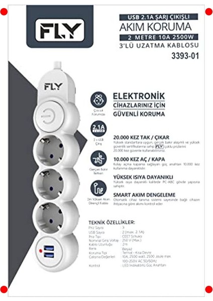 3'lü Akım Korumalı USB Uzatma Priz – 2 Metre modelleri