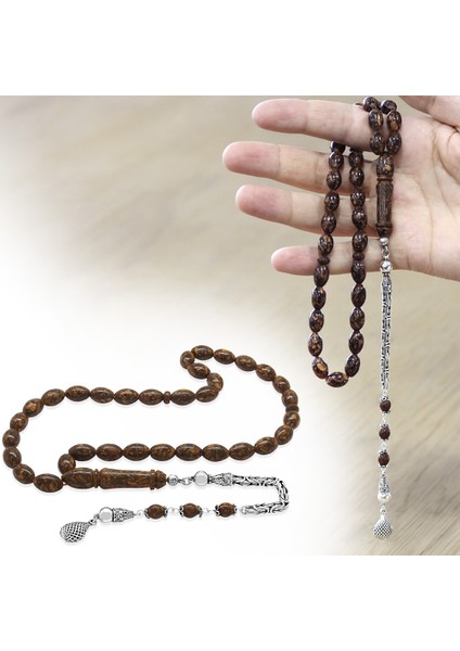 925 Ayar Gümüş Kral Zincir Püsküllü Arpa Kesim Kahverengi Kokulu Tarçın Ağacı Tesbih fiyatları