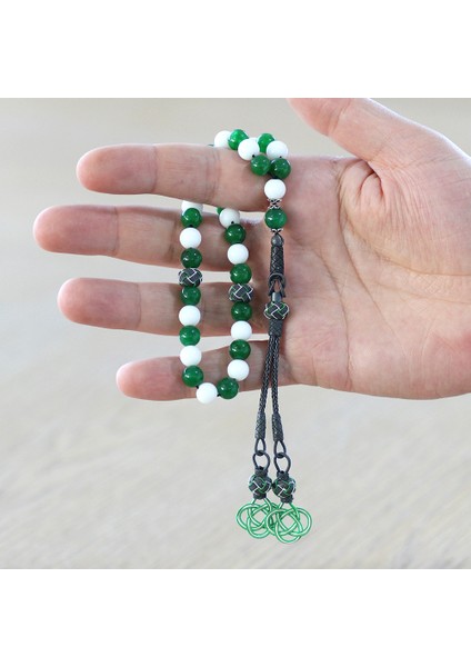 1000 Ayar Gümüş Kazaz Püsküllü Küre Kesim Yeşil Beyaz Jade Doğaltaş Taraftar Tesbih fırsatları