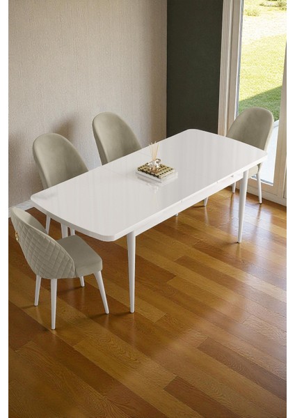 Mura Beyaz 80X132 Açılabilir Mdf Masa Yemek Odası Takımı, Mutfak Takımı 4 Adet Sandalye fiyatları
