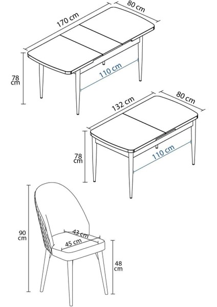 Mura Beyaz 80X132 Açılabilir Mdf Masa Yemek Odası Takımı, Mutfak Takımı 4 Adet Sandalye indirimleri