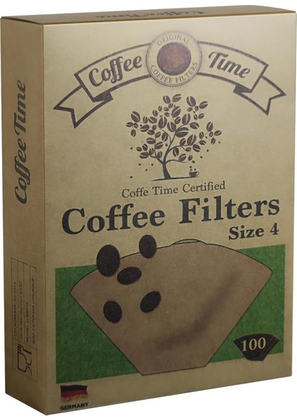 Time Sertifikalı Filtre Kahve Kağıdı Coffee Filters 1/4 4 Numara 100&APOS;LÜ Paket
