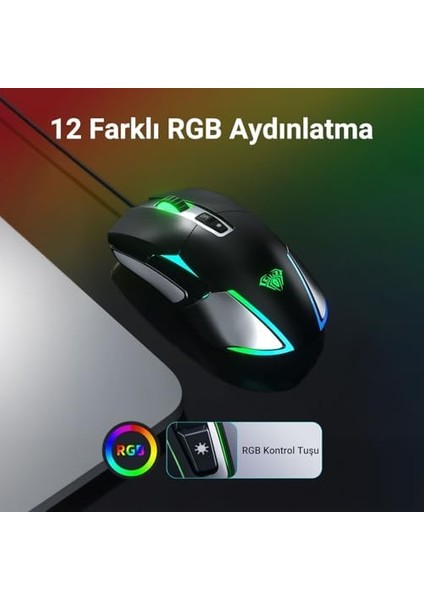 F816 Rgb Efektli 12800DPI Kablolu Optik Gaming Oyuncu Mouse fiyatları