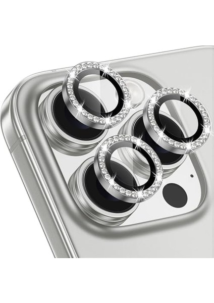 16 Pro/ 16 Pro Max Taşlı Lens Premium Kalite ve Görünüm Gümüş modelleri