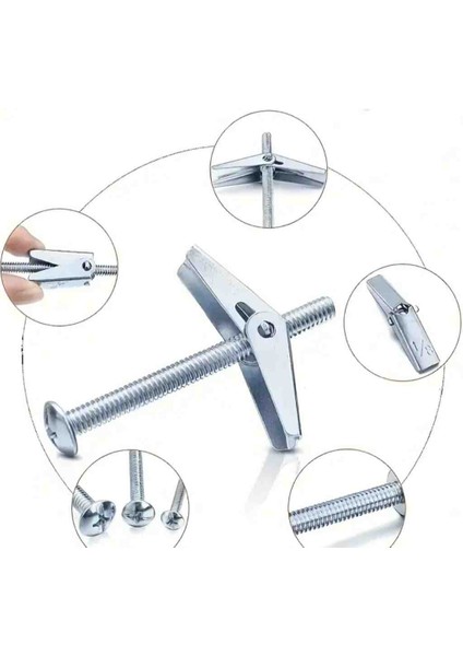 Rayko 5 Adet 4X80 Çelik Kanatlı Paraşüt Alçıpan Dübeli Korniş Dübeli Kelebek Dübel Sabitleme Aparatı