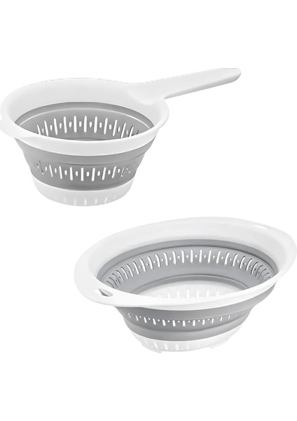 Katlanabilir Süzgeç Seti, 40 cm Yuvarlak ve 30,5 x 14 cm Saplı, Bpa Içermeyen, Beyaz ve Gri, 2&apos;li