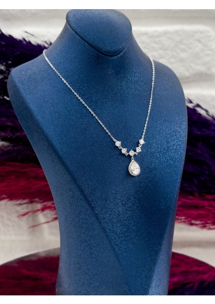 925 Ayar Gümüş Pırlanta Montür Damla Desenli Popüler Kadın Kolye fiyatları