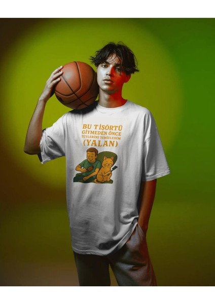 "bu Tişörtü Giymeden Önce Tüylerini Temizledim (Yalan)" Baskılı Oversize Tişört modelleri