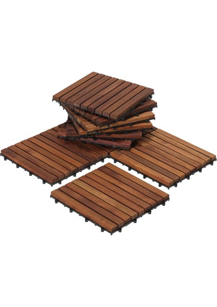 Ez-Floor Birbirine Geçen Zemin Döşeme Masif Teak Ağacı Yağlı Kaplama (10&apos;lu Set), Uzun 9 Çıta