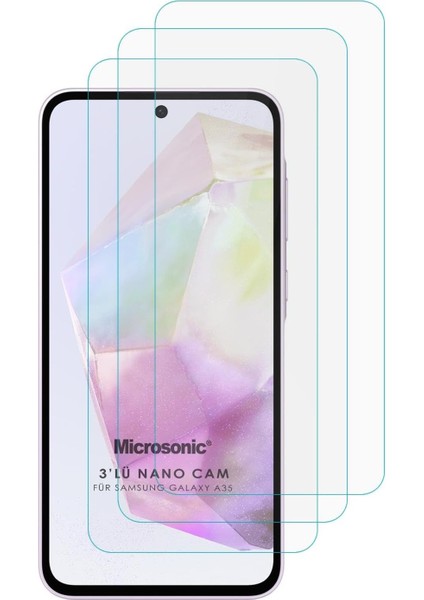 A35 Screen Protector Glass Cam Ekran (3`lü Paket) [ A35 ile Uyumlu Ekran - Şeffaf]