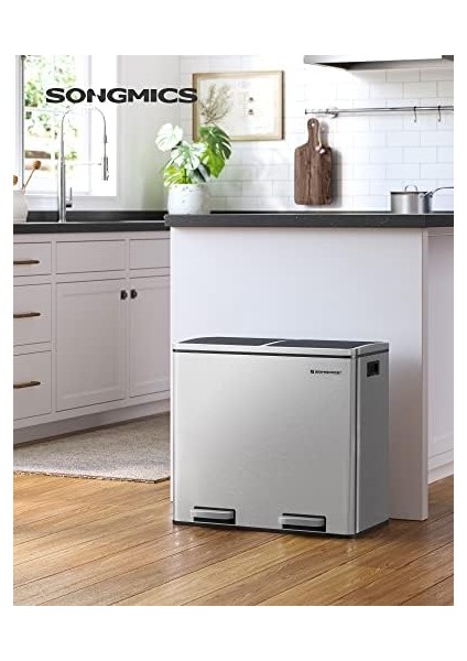 2 Bölmeli Atık Ayırma Sistemli Pedallı Çöp Kovası, Atık Kovası, Mutfak Için, 2 x 24 L, Yumuşak Kapanmalı, Plastik Iç Kova, Pedallı ve Kulplu, Gümüş Rengi, LTB48NL fiyatları