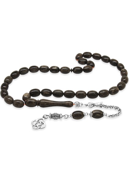 Kararmaz Metal Arnavut Zincir Püsküllü Sülün Imame Beyzi Kesim Gri - Siyah Katalin Tesbih