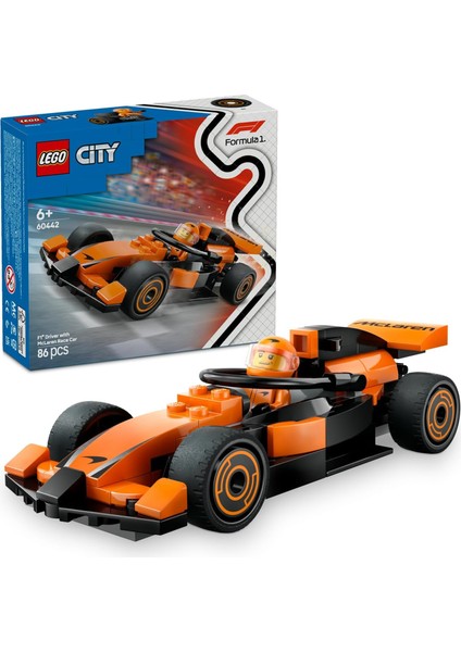 City Mclaren Yarış Arabalı F1 Sürücüsü 60442-6 Yaş ve Üzeri Çocuklar Için Mini Yarış Arabası Içeren Yaratıcı Oyuncak Yapım Seti, Doğum Günü Hediyesi (86 Parça)