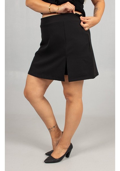 Büyük Beden Rahat Siyah Likralı Krep Etek Şort fiyatları