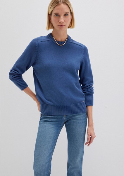 Ipek Karışımlı Bisiklet Yaka Mavi Kazak 1710726-70719