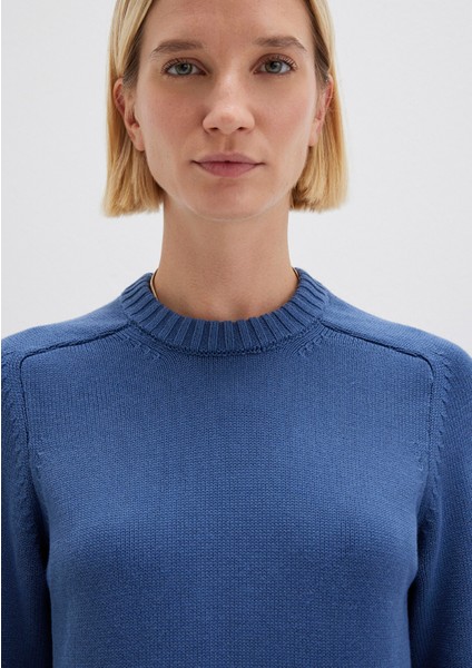 Ipek Karışımlı Bisiklet Yaka Mavi Kazak 1710726-70719