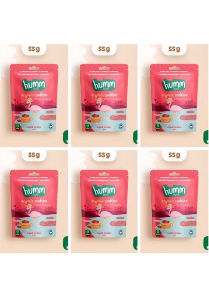 Organik Vegan Çilekli Kurabiye Atıştırmalık Paketi - 6 Adet* 55 G