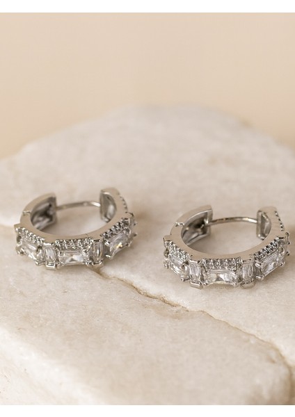 Lüks Baget ve Mikro Taşlı Gümüş Tonu Halka Küpe modelleri