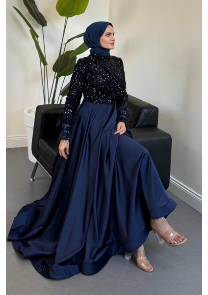 Samar Üst Pullu Drapeli Abiye Lacivert fiyatları