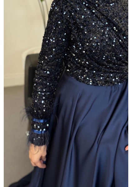 Samar Üst Pullu Drapeli Abiye Lacivert fırsatları