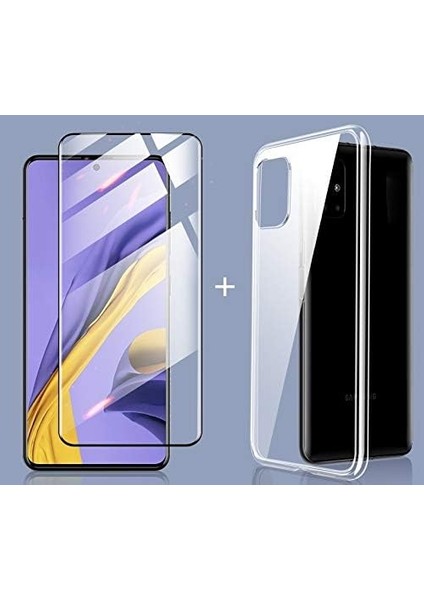 A51 Şeffaf Silikon + Tempered Glass 9h Cam Ekran