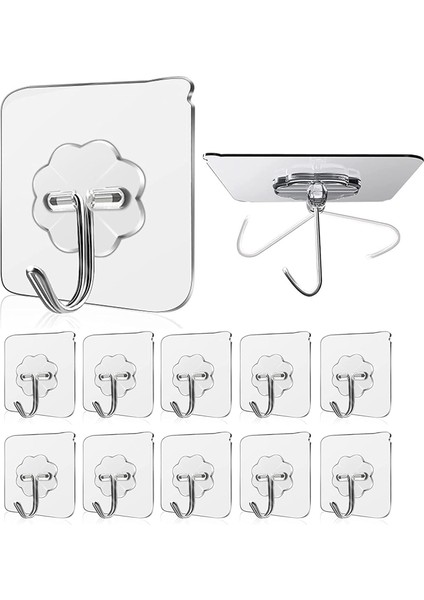 Askısı 10 Adet Şeffaf Iz Bırakmayan Güçlü Yapışkanlı Kapı Arkası Mutfak Düzenleyici Metal Kanca Askılık Güçlü Tutuş