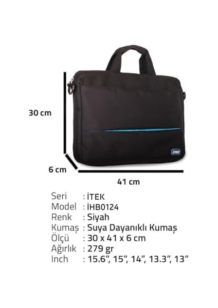 15.6 İHB0124 Laptop El Çantası Su Geçirmez Siyah -Mavi Aksılı fiyatları
