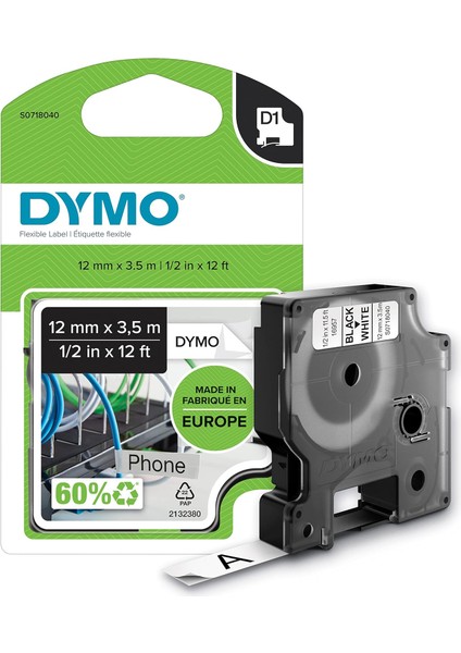 S0718040, Yüksek Esnek (12 mm x 3,5 Mt), Siyah/beyaz (16957)