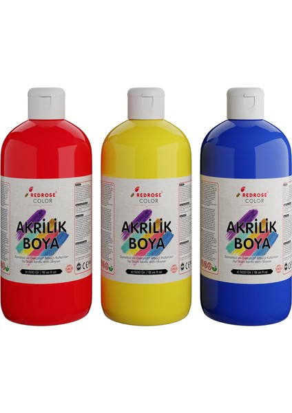Rose Kırmızı, Mavi, Sarı Akrilik 3&apos;lü Set 3X500 gr