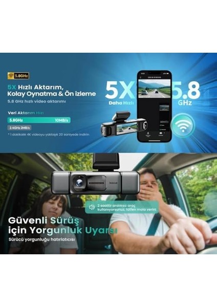 Ses Kontrolü, 3,18 Inç Dokunmatik Ekran, 2160P + 1080P + 1080P Ön ve Arka Iç Döngü Kaydı, 5,8 Ghz Wifi, S, Gece Görüşü, Wdr, Modu ile 4K 3 Kanallı Araç Kamerası 128 GB Hafıza Kartlı fiyatları