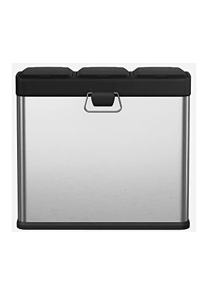 54 Litre Pedallı Mutfak Çöp Kovası, 3 Bölmeli, Iç Kovalar, Atık Ayırma Için 6 Etiket, Atık Ayırma Sistemi, Gümüş-Siyah LTB54L fiyatları