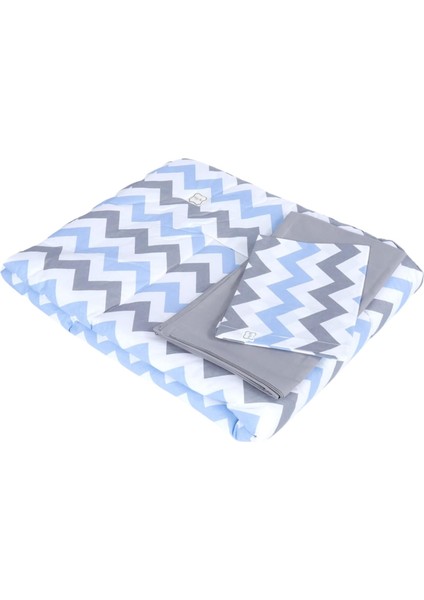 El Yapımı Yorgan Çarşaf ve Yastıklı Üçlü Set (Gri-Mavi)