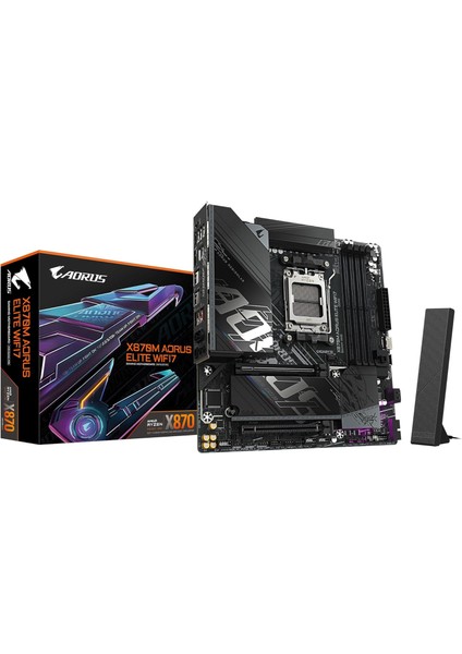 Gıgabyte X870M Aorus Elıte Wıfı7 Am5 Ddr5 8000MHZ+(OC) Pcıe 5.0 Çift M.2 Usb4 Wifi 7 2.5gbe Lan Matx Anakart
