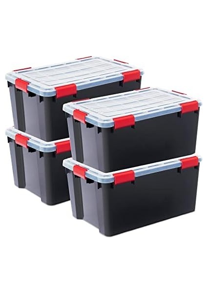 Ohyama Kutular Plastik Saklama Düzenleyici 4&apos;lü Set 50L Istiflenebilir Sağlam Kulplar Sabit Çok Amaçlı Hava Geçirmez Yatak Odası Oturma Odası Ofis - Ddat-L - Siyah modelleri