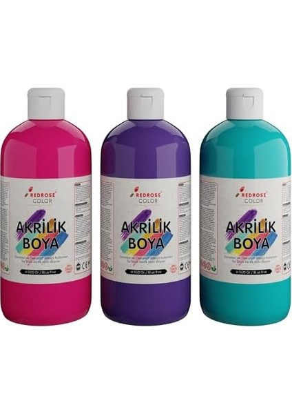 Rose Mor, Fuşya, Turkuaz Akrilik 3&apos;lü Set 3X500 gr fiyatları