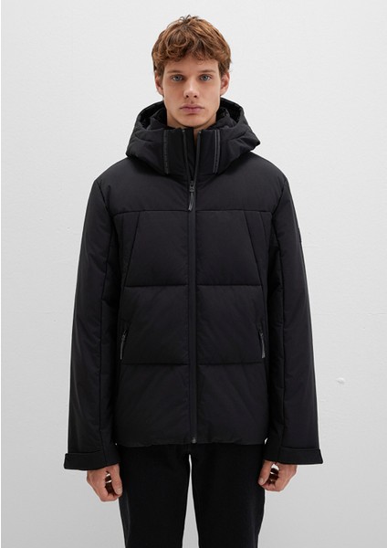 Su İtici Kapüşonlu Siyah Şişme Mont 0110675-71379