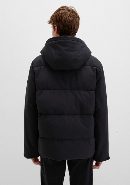 Su İtici Kapüşonlu Siyah Şişme Mont 0110675-71379