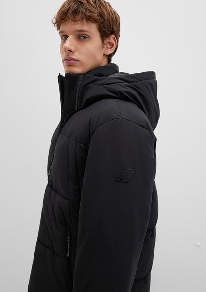 Su İtici Kapüşonlu Siyah Şişme Mont 0110675-71379