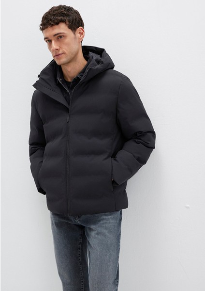 Kapüşonlu Siyah Şişme Mont 0110652-71379