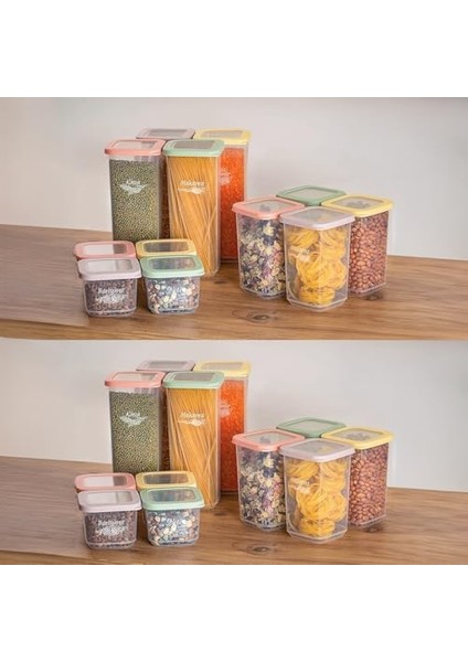 1035 24&apos;lü Etiketli Renkli Kapaklı Gıda Kavanoz Saklama Kabı Seti Erzak Kabı Organizer modelleri