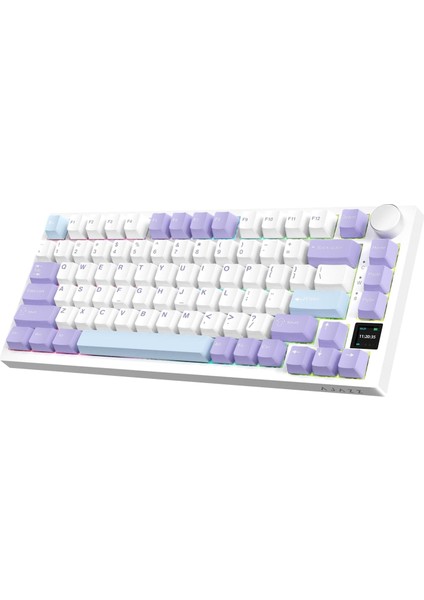 AK820PRO 75% Tkl Mekanik Oyun Klavyesi,2.4g Kablosuz/bt5.1/usb-C Kablolu,tft Renkli Ekran ve Cnc Düğmeli 81 Tuş,rgb Aydınlatma-Mor Beyaz