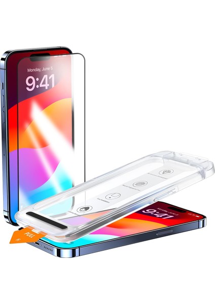 iphone 15 Pro Için Corning Serisi Easy Install Kolay Kurulum Darbeye Karşı Ultra Dayanıklı Takılırken Ekranda Kesinlikle Toz ve Baloncuk Bırakmayan Ekran Koruyucu (Easy Install Kit, 15 Pro)