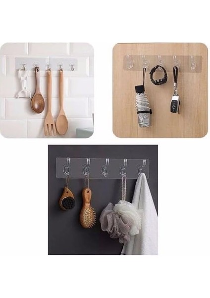 Şeffaf Duvar Askısı 5&apos;li Iz Bırakmayan Güçlü Yapışkanlı Askı Kapı Arkası Mutfak Düzenleyici Kanca Askılık (2 Adet) fiyatları